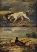 J. Chav?? Early 19th century school Oil on panel English pointer in landscape, indistinctly signed