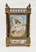 19th century French gilt bronze mantel clock, the case having spindle gallery rail to three sides