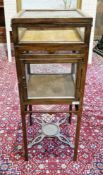 George III oak night stand converted to a bijouterie table, the top with glazed hinged lid opening