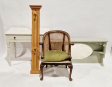 19th century painted pine side table with single drawer, on turned tapering legs, 74cm high x 88cm