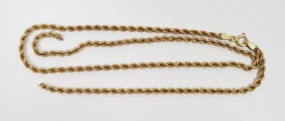 9ct yellow gold ropetwist necklace (a/f), 50cm long, 4.5 grams