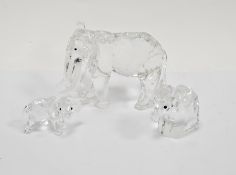 Three Swarovski crystal glass elephants including the African elephant 169970 (1993 annual edition),