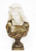 After Gustave Scherpereel, plaster bust, head and shoulders of a woman with a bronze effect finish