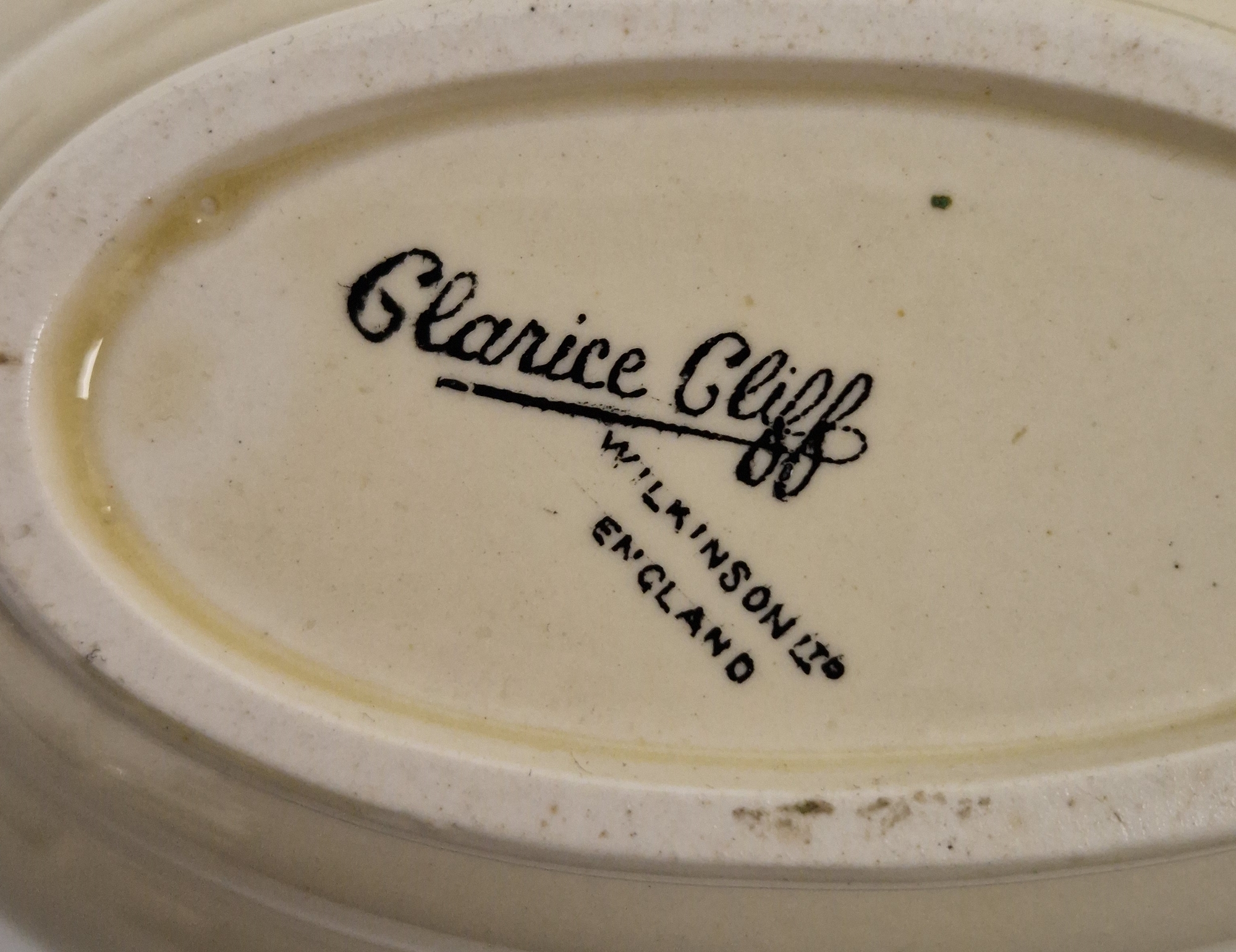 Clarice Cliff Wilkinson Art Deco part dinner service, printed black and impressed marks, printed and - Image 3 of 3