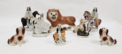 Collection of Staffordshire pottery figures and a pair of spaniels, late 19th century, including