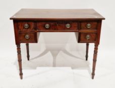 19th century mahogany writing desk, the rectangular top over an arrangement of four cockbeaded
