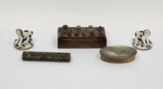 Late 18th/early 19th century oval horn snuffbox and cover, a Tartanware etui, a pair of late 19th