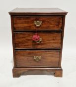 19th century mahogany chest of square form, having three cockbeaded graduated drawers with brass