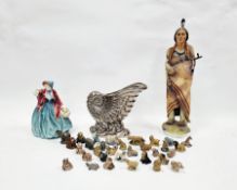 Royal Doulton bone china figure of Lady Charmian, wearing a blue dress and mottled pink shawl,