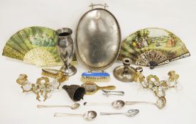 Mixed lot of silver plate and metalware including a silver plate oval serving tray, a silver plate