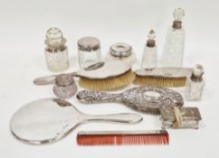 George V matched silver backed dressing table set, Birmingham 1922 and 1923, all with plain backs