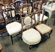 Collection of five Victorian and Edwardian decorative bedroom chairs including a Victorian walnut