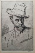 Augustus John OM RA (1878-1961) Drypoint etching Self-portrait wearing a hat, signed in pencil lower