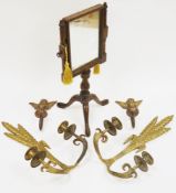 19th century-style mahogany swing dressing table mirror on a pedestal support with three splayed