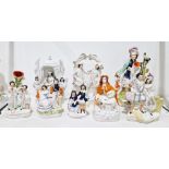 Group of 19th century Staffordshire pottery figures including a figure group representing the Murder