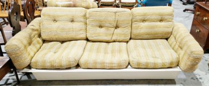 Pair of mid century Export Asia Space Age white fibre glass sofas with cushion seats,