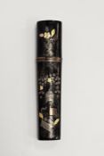 George III tortoiseshell piquet etui inset with silvered gilt and copper birdcages, baskets, flowers