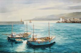 K.B. Hancock (1925-2014) Oil on canvas Fishing boats in harbour, signed and dated 1973 lower