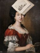 18th century, Continental school Oil on canvas  Three-quarter length portrait of a lady, wearing a