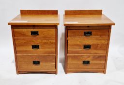 Pair of modern hardwood bedside chests of drawers by Royal Craftsman Furniture, each with square