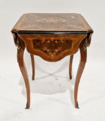 French Louis XV-style rosewood and walnut drop-flap table, the square top inlaid with flowers and