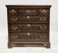 18th century oak chest of drawers, the moulded rectangular top over three short and three long