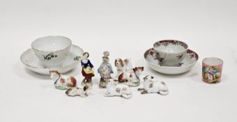 Collection of miniature porcelain models of animals and figures including: a pair of sheep, possibly