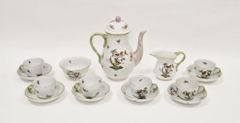 Herend porcelain Rothschild Birds pattern part coffee-service, printed blue and impressed marks,
