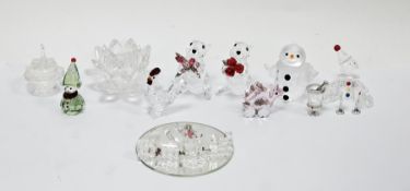 Collection of 11 Swarovski crystal glass models and ornaments including snowman 250229, mini train