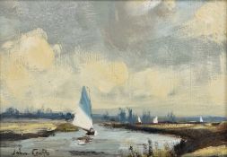 John Croft (1923) Oil on board  Sailing Boats, signed lower left, labelled and dated 1970 verso,