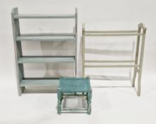 Early 20th century blue painted four-tier bookshelf, 103cm high x 69cm wide x 20cm deep and an early