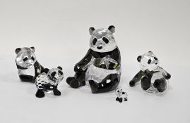 Five Swarovski crystal glass panda bears including the panda mother and cub 5063690, companion panda