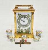 Gilt brass carriage clock made by the Chester Carriage Clock Company, having porcelain panels