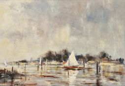 John Croft (1923) Oil on board  Evening Light, Breydon Night, signed lower left, labelled, titled