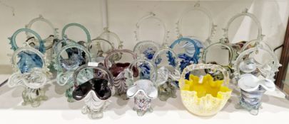 Collection of 20 Murano and Murano-style glass baskets including spattered, threaded and combed