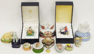 Collection of twelve enamel and ceramic trinket and pill boxes including Halcyon Days Humpty