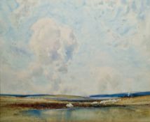 John Littlejohns RBA (1874-1895) Watercolour Landscape with sheep watering at pond, signed lower