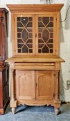 19th century continental pine glazed dresser/bookcase, the upper section with astragal glazed