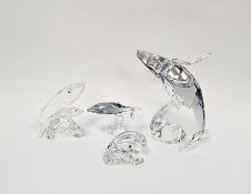 Three Swarovski crystal glass whales including ' Paikea whale with wave ', 1095228, 16cm high, (