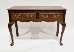 18th century oak dresser base, the rectangular top with thumbmoulded edge, over two frieze drawers