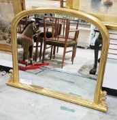 Modern gilt-framed overmantel mirror with arched top, 96cm x 121cm