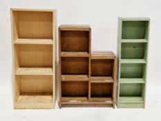 Two early to mid-century painted wooden bookcases, largest 110cm high x 44cm wide x 23cm deep, an