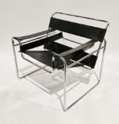 In the manner of Marcel Breuer, a Wassily-style chrome-effect tubular chair with black leather