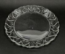 Tiffany & Co clear glass cake plate with heart moulded rim, etched 'Tiffany & Co' to underside, 30cm