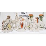 Collection of 19th century Staffordshire pottery figures, comprising equestrian figures of War and