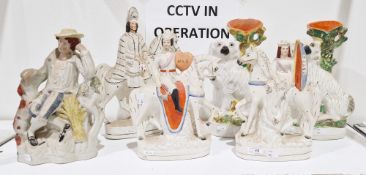 Collection of 19th century Staffordshire pottery figures, comprising equestrian figures of War and