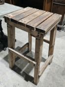 Rustic reclaimed wood stool with plank top above tapering pine supports, 77cm high