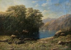 Denis Motta (1821-1889) Oil on canvas Mountainous lake landscape, signed and dated 1860 lower
