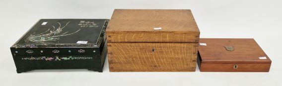 Collection of three boxes including a Japanese black lacquered box with mother-of-pearl