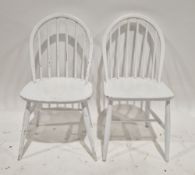Two mid-century white painted hoop and stickback dining chairs, possibly by Ercol, 82cm high x